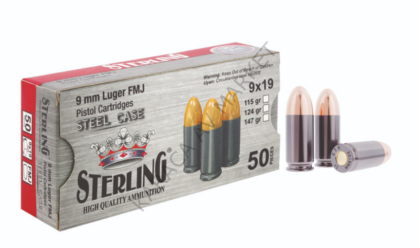 9X19 MM LUGER STERLING FMJ-115 GRN ÇELİK KOVAN.FİŞ (İNTERNET ÜZERİNDENM ALIM YAPILAMAZ GÖRSEL AMAÇLIDIR )