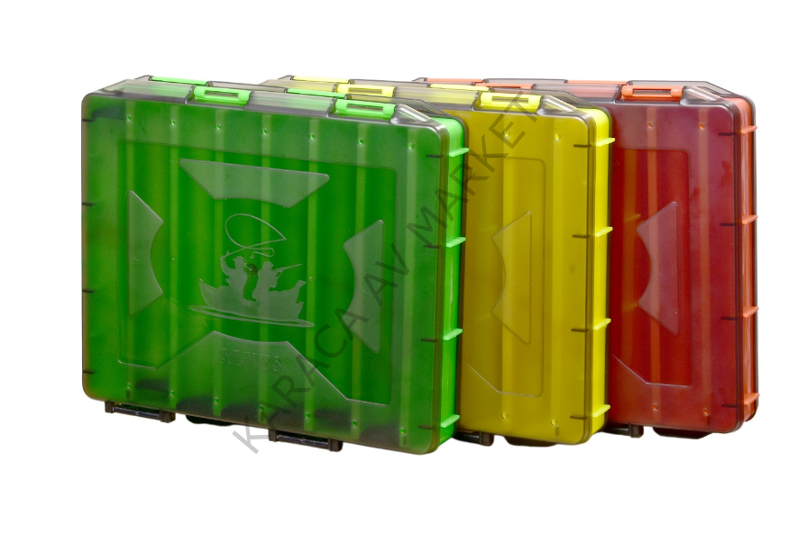 Alves Yerli Üretim Çift Taraflı Büyük Boy Maket Balık Kutusu  14 Bölmeli (21 cm Kapasite